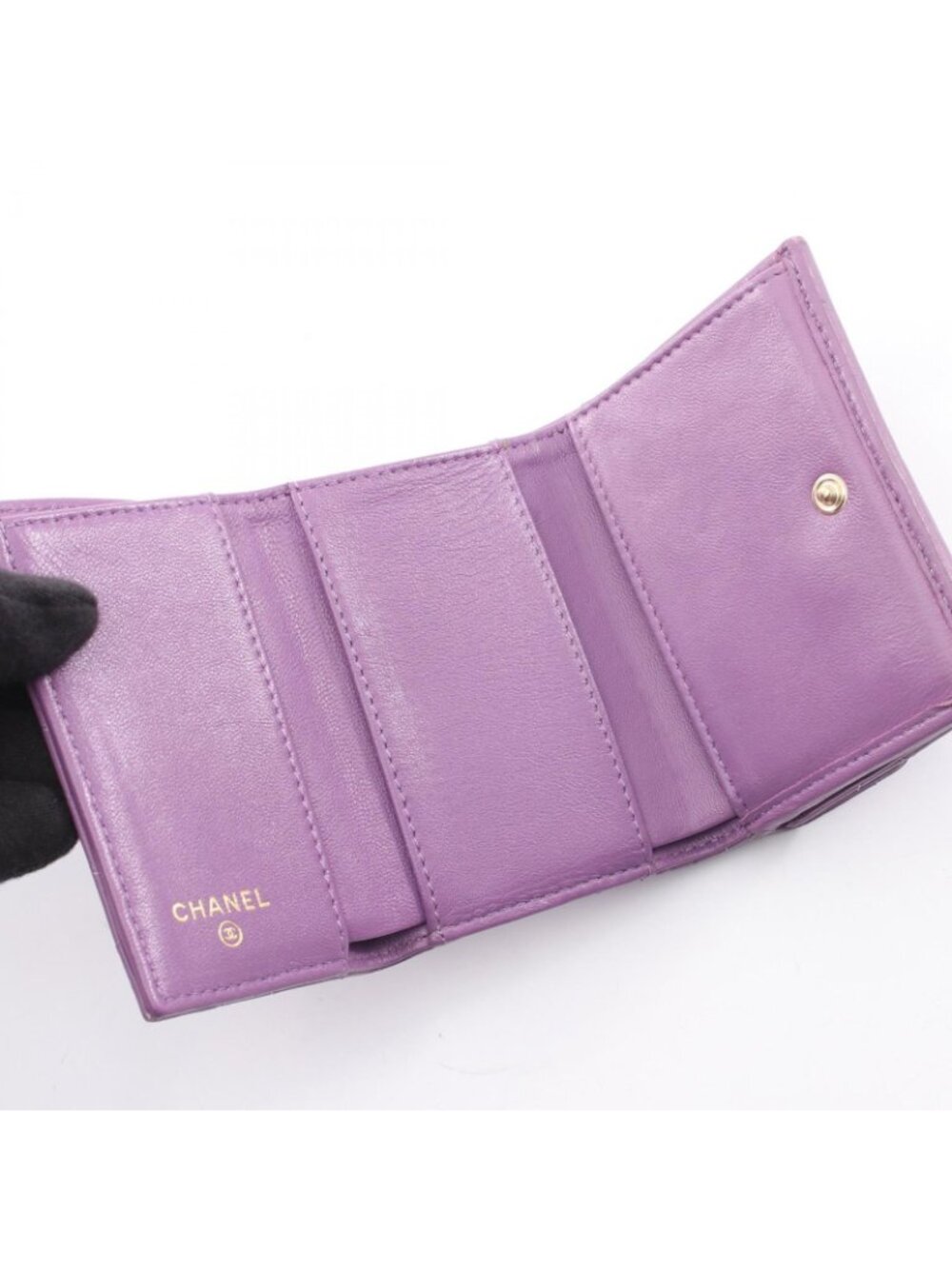 Chanel Trifold Wallet Classic Small Flap Quilted Purple Lambskin - Picture 3 of 12